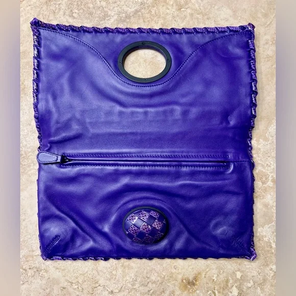 Bottega Veneta Lambskin and Snake Intrecciato Purple Clutch - Picture 3 of 12